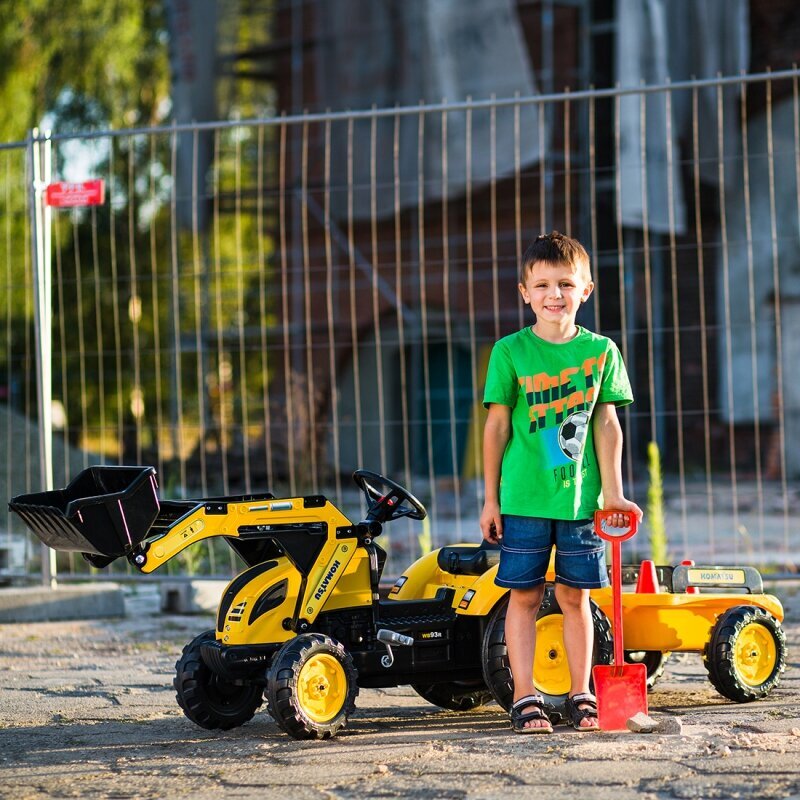 Liels kalnrūpniecības traktors ar piekabi un lāpstu - Falk Kubota, dzeltens цена и информация | Rotaļlietas zēniem | 220.lv
