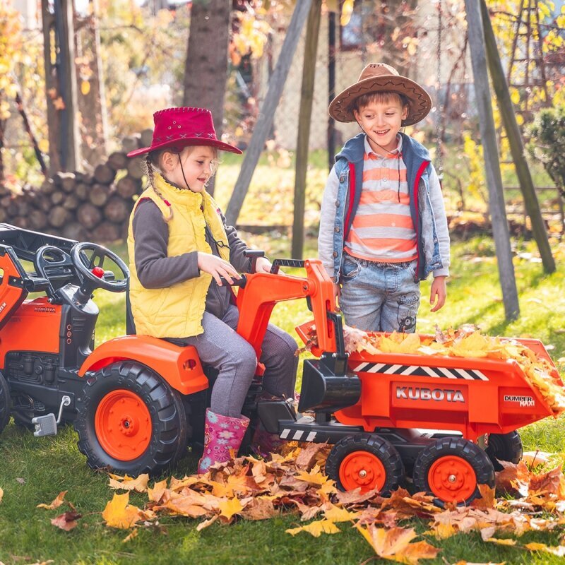 Liels kalnrūpniecības traktors ar piekabi un lāpstu - Falk Kubota, sarkans cena un informācija | Rotaļlietas zēniem | 220.lv