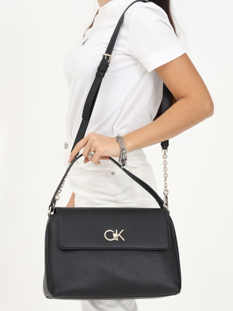 Sieviešu soma CALVIN KLEIN Re-Lock Tote W/flap Melna 545008788 cena un informācija | Sieviešu somas | 220.lv