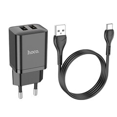 Сетевая зарядка Hoco N25 2xUSB-A (2.1A) + Type-C черная цена и информация | Зарядные устройства для телефонов | 220.lv