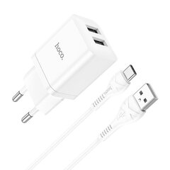 Сетевая зарядка Hoco N25 2xUSB-A (2.1A) + Type-C белая цена и информация | Зарядные устройства для телефонов | 220.lv