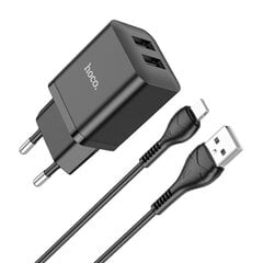 Сетевая зарядка Hoco N25 2xUSB-A (2.1A) + Lightning черная цена и информация | Зарядные устройства для телефонов | 220.lv