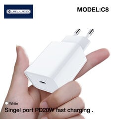 Jellico C8 PD 20W QC 3.0 Умная адаптивная быстрая зарядка c 1x USB-C (5-12V) Белый цена и информация | Зарядные устройства для телефонов | 220.lv