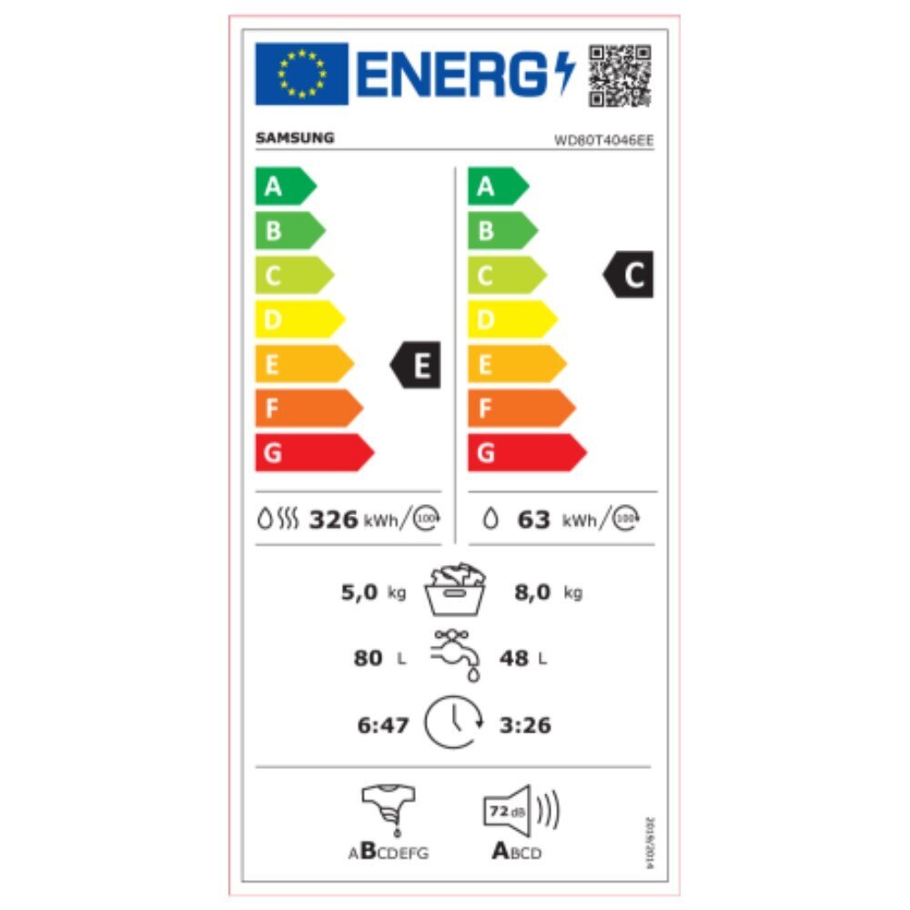 Samsung WD80T4046EE цена и информация | Veļas mašīnas | 220.lv