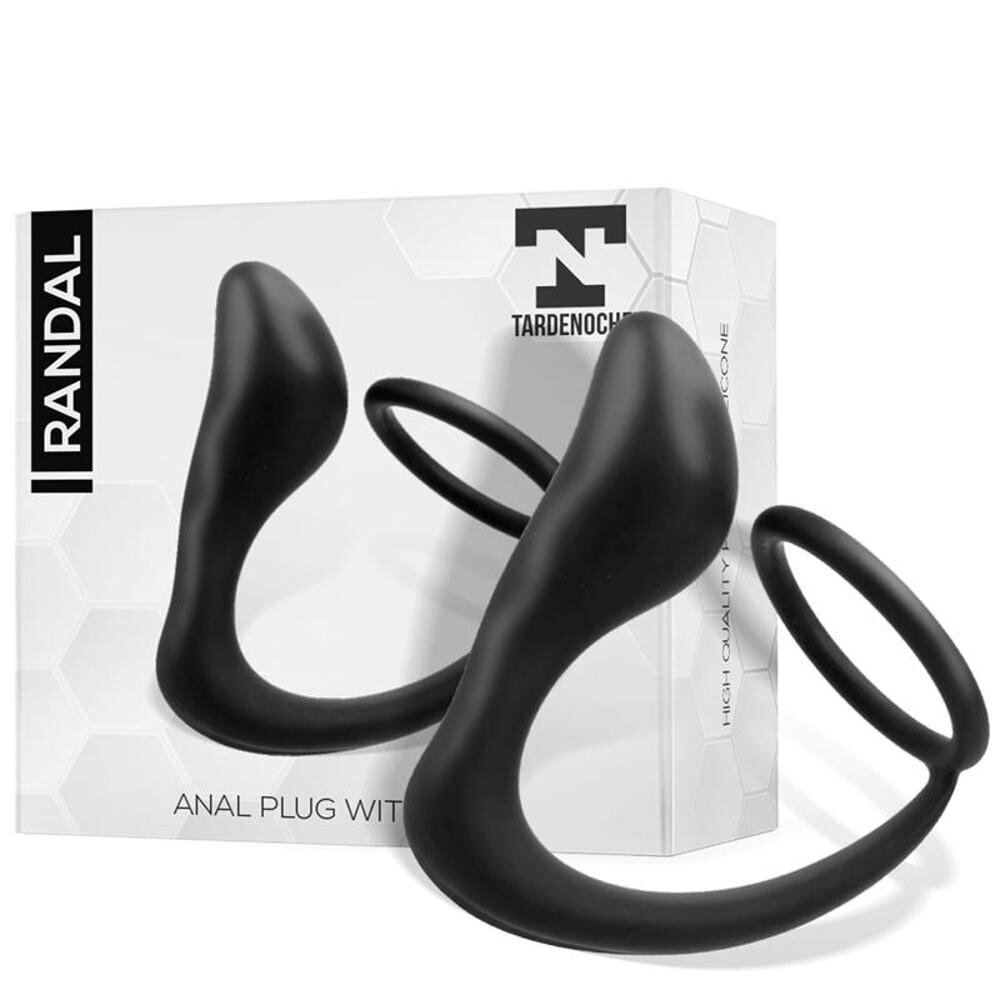 Randal Butt Plug with Penis Ring Silicone Black цена | virs18.220.lv