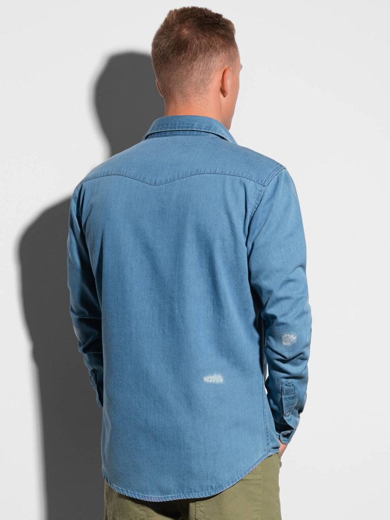 Krekls ar garām piedurknēm K567 - zils cena un informācija | Vīriešu krekli | 220.lv