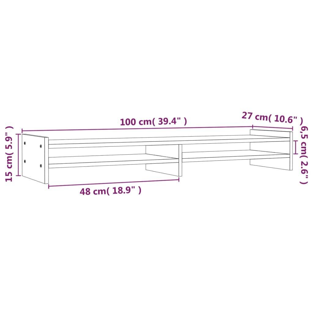 Monitora statīvs, pelēks, 100x27x15cm, priedes masīvkoks cena un informācija | Monitora turētāji | 220.lv