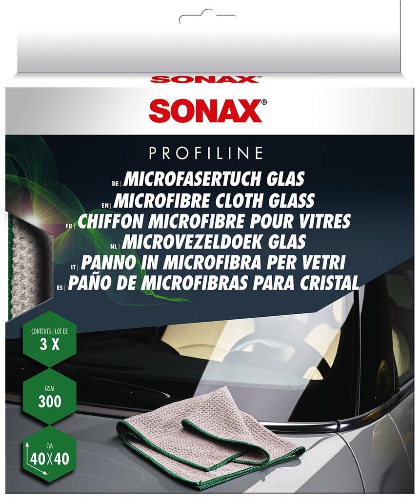 SONAX mikrošķiedras lupatiņas stikla tīrīšanai, 3gab цена и информация | Tīrīšanai, salvetes | 220.lv