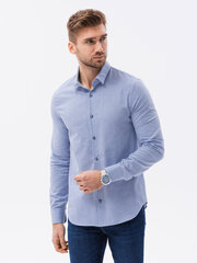 Vīriešu Krekls ar garām piedurknēm SLIM FIT - V9 zils K642 cena un informācija | Vīriešu krekli | 220.lv