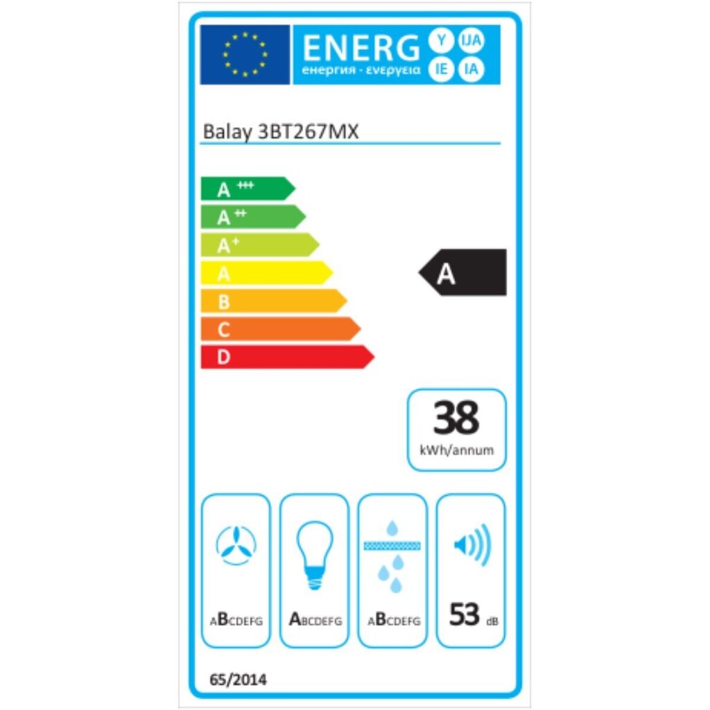 Tvaika nosūcējs Balay 3BT267MX (60 cm) cena un informācija | Tvaika nosūcēji | 220.lv