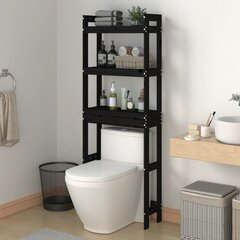 vidaXL tualetes plaukts, melns, 63x26x171 cm, priedes masīvkoks cena un informācija | Vannas istabas aksesuāri | 220.lv