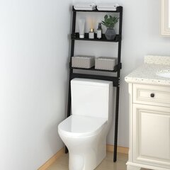 vidaXL tualetes plaukts, melns, 63,5x32x179 cm, priedes masīvkoks cena un informācija | Vannas istabas aksesuāri | 220.lv