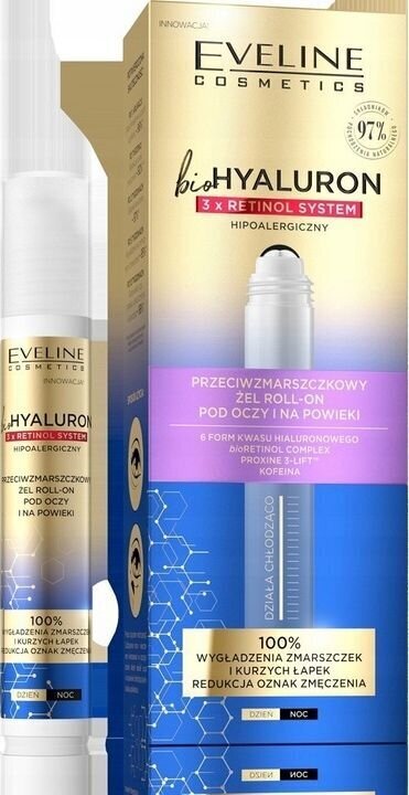 Pretgrumbu acu zonas serums Eveline BioHyaluron Anti Wrinkle Eye Gel 3x Retinol, 15 ml cena un informācija | Acu krēmi, serumi | 220.lv