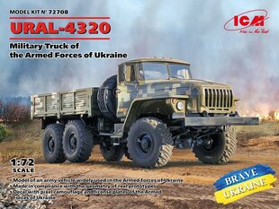 Līmējošais modelis ICM 72708 Military Truck of the Armed Forces of Ukraine URAL-4320 1/72 cena un informācija | Līmējamie modeļi | 220.lv