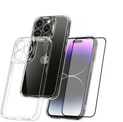 Komplekts Apple iPhone 14 Pro Max - vāciņš Crystal Clear Hard Case ( Glass ) un aizsargstikls pilnam ekrānam 5D cena un informācija | Telefonu vāciņi, maciņi | 220.lv