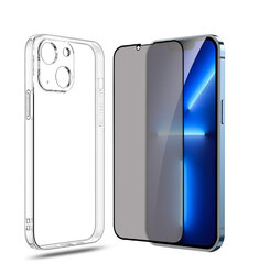 Komplekts Apple iPhone 13 Pro Max - vāciņš Crystal Clear Hard Case ( Glass ) un aizsargstikls pilnam ekrānam 5D Privacy cena un informācija | Telefonu vāciņi, maciņi | 220.lv