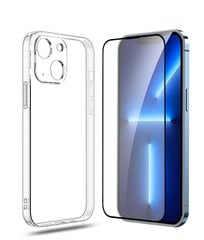 Komplekts Apple iPhone 13 - vāciņš Crystal Clear Hard Case ( Glass ) un aizsargstikls pilnam ekrānam 5D cena un informācija | Telefonu vāciņi, maciņi | 220.lv