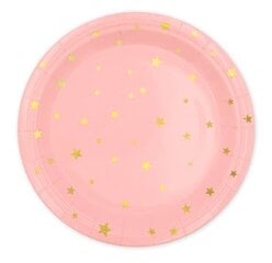 Одноразовые бумажные тарелки, 18 см, розовый цвет, звёзды - золото, 0643 цена и информация | Праздничная одноразовая посуда | 220.lv