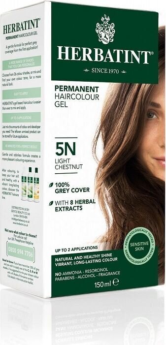 Ilgnoturīga matu krāsa Herbatint sērija N Natural Nr. 5N, gaiša kastaņu cena un informācija | Matu krāsas | 220.lv
