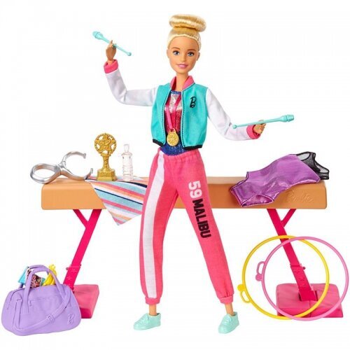 Barbie lelle vingrotāja Playset with Doll, Balance Beam & 15+ aksesuāri cena un informācija | Rotaļlietas meitenēm | 220.lv