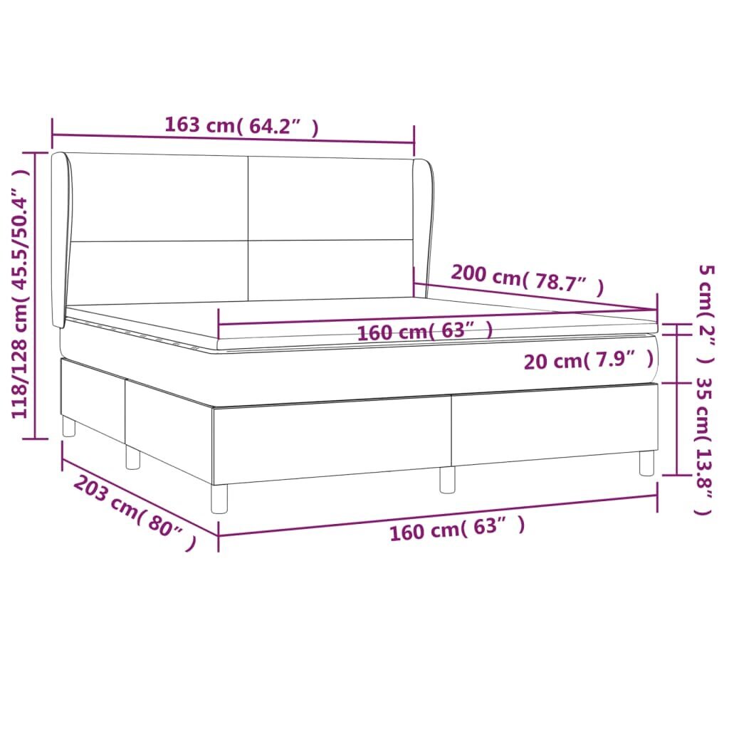 vidaXL atsperu gulta ar matraci, zils, 160x200 cm, audums cena un informācija | Gultas | 220.lv