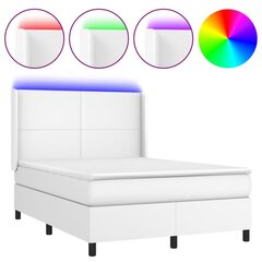 vidaXL atsperu gulta ar matraci, LED, balta, 140x190 cm, mākslīgā āda цена и информация | Кровати | 220.lv