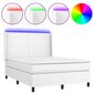 vidaXL atsperu gulta ar matraci, LED, balta, 140x190 cm, mākslīgā āda cena un informācija | Gultas | 220.lv