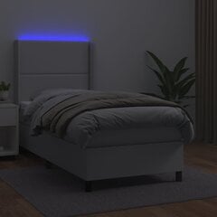 vidaXL atsperu gulta ar matraci, LED, balta, 90x190 cm, mākslīgā āda cena un informācija | Gultas | 220.lv