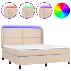 vidaXL atsperu gulta ar matraci, LED, kapučīno, 180x200 cm cena un informācija | Gultas | 220.lv