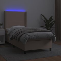 vidaXL atsperu gulta ar matraci, LED, kapučīno, 90x190cm, mākslīgā āda cena un informācija | Gultas | 220.lv
