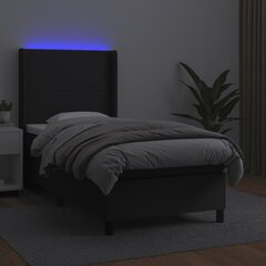 vidaXL atsperu gulta ar matraci, LED, melna, 100x200 cm, mākslīgā āda цена и информация | Кровати | 220.lv