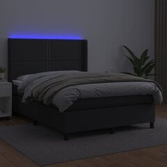 vidaXL atsperu gulta ar matraci, LED, melna, 140x200 cm, mākslīgā āda cena un informācija | Gultas | 220.lv