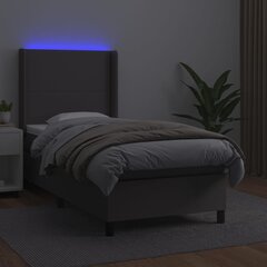 vidaXL atsperu gulta ar matraci, LED, pelēka, 90x200 cm, mākslīgā āda цена и информация | Кровати | 220.lv