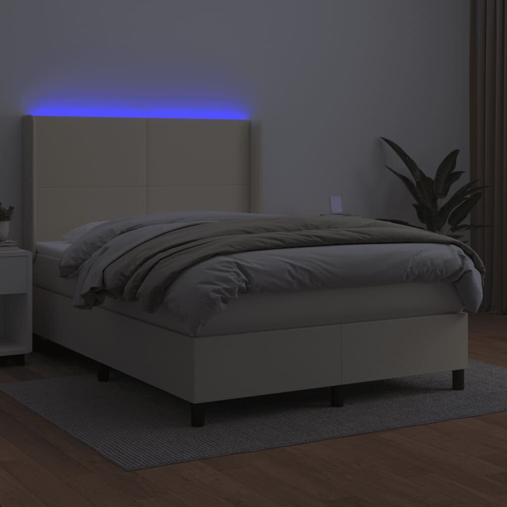 vidaXL atsperu gulta, matracis, LED, krēmkrāsas, 140x200 cm cena un informācija | Gultas | 220.lv