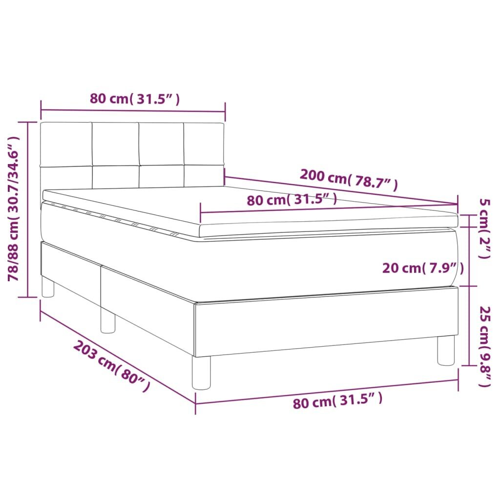 vidaXL atsperu gulta ar matraci, LED, krēmkrāsas audums, 80x200 cm cena un informācija | Gultas | 220.lv