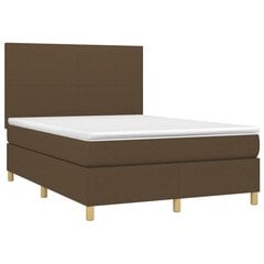 vidaXL atsperu gulta ar matraci, LED, tumši brūns audums, 140x200 cm cena un informācija | Gultas | 220.lv