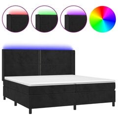 vidaXL atsperu gulta ar matraci, LED, melns samts, 200x200 cm cena un informācija | Gultas | 220.lv