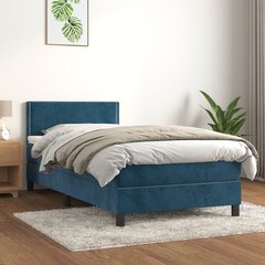 vidaXL atsperu gulta ar matraci, tumši zils samts, 90x190 cm cena un informācija | Gultas | 220.lv