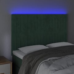 vidaXL gultas galvgalis ar LED, 144x5x118/128 cm, tumši zaļš samts cena un informācija | Gultas | 220.lv