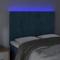 vidaXL gultas galvgalis ar LED, 144x5x118/128 cm, tumši zils samts цена и информация | Gultas | 220.lv