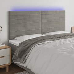 vidaXL gultas galvgalis ar LED, 180x5x118/128 cm, gaiši pelēks samts cena un informācija | Gultas | 220.lv