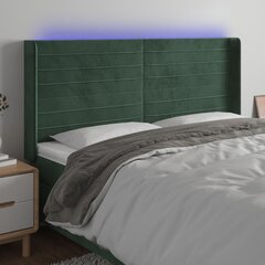 vidaXL gultas galvgalis ar LED, 183x16x118/128 cm, tumši zaļš samts cena un informācija | Gultas | 220.lv