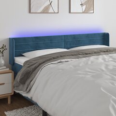 vidaXL gultas galvgalis ar LED, 183x16x78/88 cm, tumši zils samts цена и информация | Кровати | 220.lv