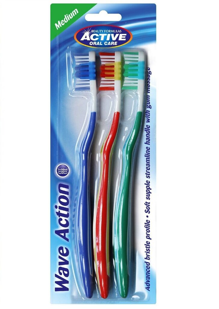 Vidējas cietības zobu birstes Active oral Care Wave Action Medium, 3 gab. cena un informācija | Zobu pastas, birstes | 220.lv