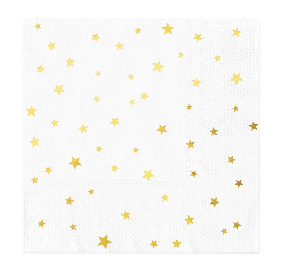 Papīra salvetes 33 x 33 cm, krāsa: balta, zvaigznes - zelta. 10 gab. 7930 цена и информация | Vienreizējie trauki | 220.lv