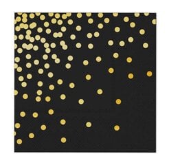 Салфетки бумажные 33 x 33 см,  цвет: чёрный, горошки - золото, 8234 цена и информация | Праздничная одноразовая посуда | 220.lv