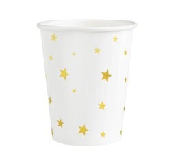 Одноразовые бумажные стаканчики, 220 мл, 6 шт, цвет: белый, звёзды - золото, 6395 цена и информация | Праздничная одноразовая посуда | 220.lv