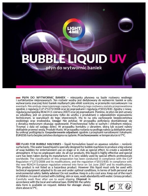 LIGHT4ME Burbuļu šķidrums 5l UV Color цена и информация | Ūdens, smilšu un pludmales rotaļlietas | 220.lv