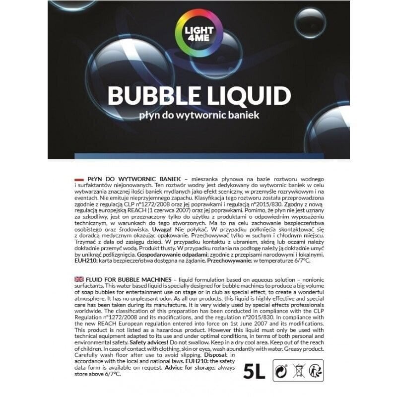 LIGHT4ME Burbuļu šķidrums 5l Classic цена и информация | Ūdens, smilšu un pludmales rotaļlietas | 220.lv
