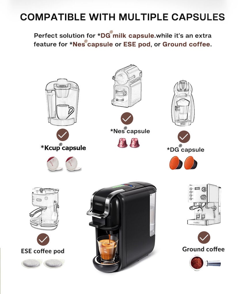 Капсульная kофемашина 5-in-1 capsule coffee maker HiBREW H2B (white), Без  взбивания молока цена | 220.lv